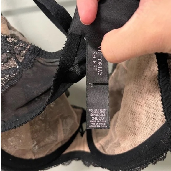 Victoria's Secret Lace Unlined Demi Bra 34DDD Gold Rhinestone Embellished - Picture 4 of 4